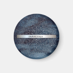 Elegante moderne zilveren mandala streep marinebla magneet