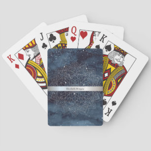 Elegante moderne zilveren mandala streep marinebla pokerkaarten