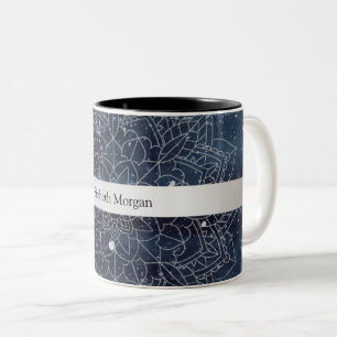 Elegante moderne zilveren mandala streep marinebla tweekleurige koffiemok