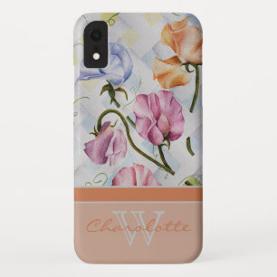 Elegante Moderne Zoete Erwten w Oranje Monogram Na iPhone XR Hoesje