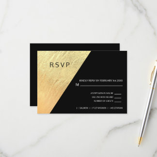 Elegante moderne zwart en gouden folie bruiloft RSVP kaartje