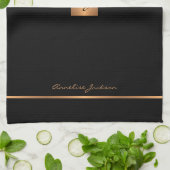 Elegante moderne zwart goud monogrammed theedoek (Gevouwen)
