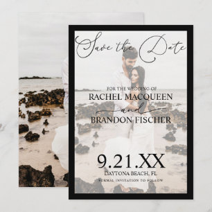 Elegante moderne zwart ingelijste foto van stel br save the date