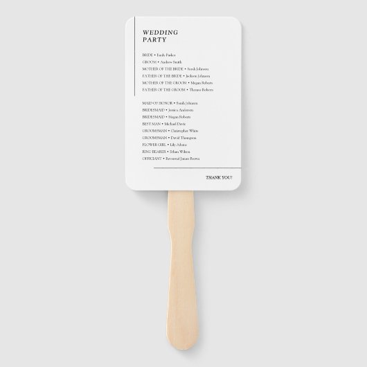 Elegante moderne zwart-wit bruiloft programma's handwaaier (Achterkant)