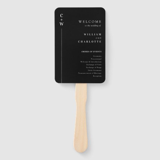 Elegante moderne zwart-wit bruiloft programma's handwaaier (Voorkant)
