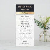 Elegante moderne zwart wit en goud bruiloft menu (Staand voorkant)