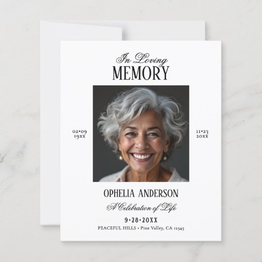 Elegante moderne zwart-wit foto begrafenisprogramm (Voorkant)