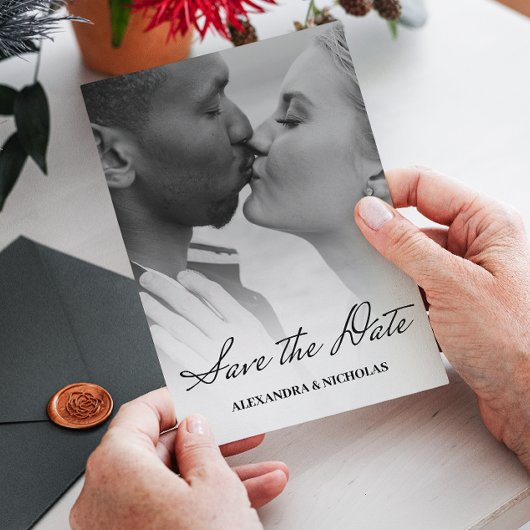 Elegante moderne zwart-wit foto bewaar de datum save the date