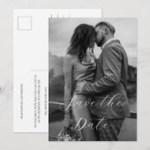 Elegante moderne zwart wit script foto bruiloft save the date (Voorkant / Achterkant)