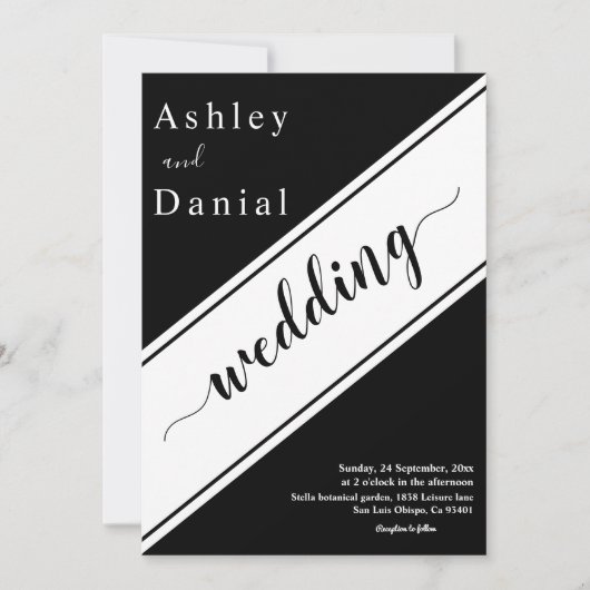 Elegante moderne zwart-wit stijlvolle bruiloft kaart (Voorkant)