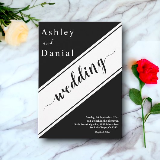 Elegante moderne zwart-wit stijlvolle bruiloft kaart