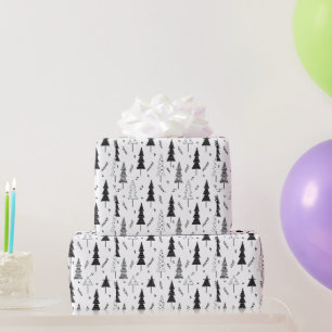 Elegante moderne zwart-witte kerstboom cadeaupapier