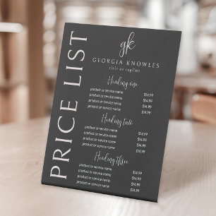 Elegante moderne zwarte blush roze prijslijst reclamebord met voetstuk