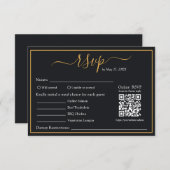 Elegante moderne zwarte en gouden rand QR-code RSV RSVP Kaartje (Voorkant / Achterkant)