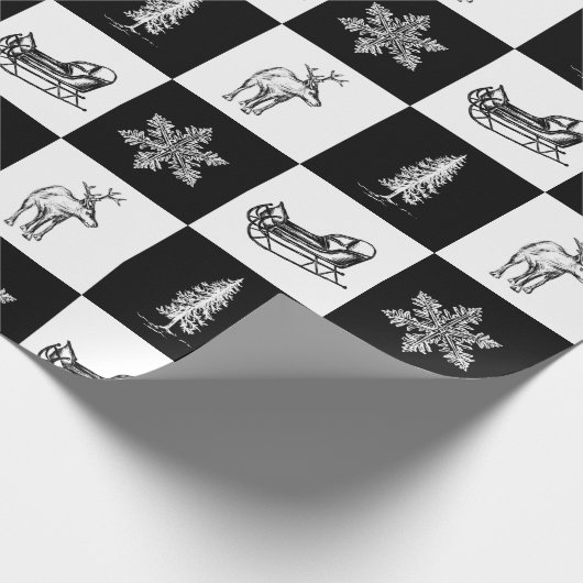 Elegante moderne zwarte en witte Kerstmis Cadeaupapier (Hoek)