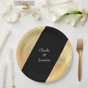 Elegante Moderne Zwarte & Gouden Folie Bruiloft Papieren Bordje