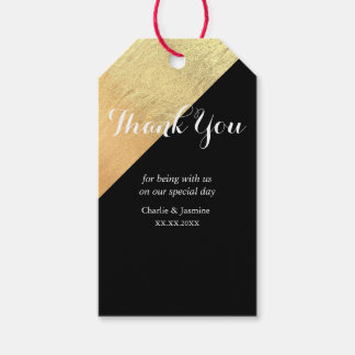 Elegante moderne zwarte & gouden folie huwelijksca cadeaulabel