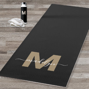 Elegante moderne zwarte gouden initiaal naam monog yogamat