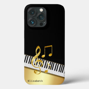 Elegante Moderne Zwarte Gouden Muzieknoten, Pianot iPhone 13 Pro Hoesje