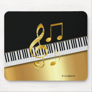 Elegante moderne zwarte gouden muzieknoten, pianot muismat