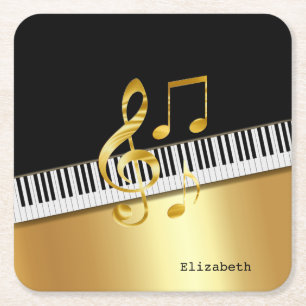 Elegante moderne zwarte gouden muzieknoten, pianot vierkante kartonnen onderzetter