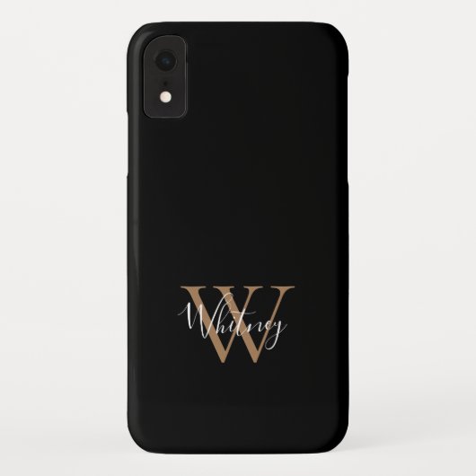 Elegante Moderne Zwarte Gouden Script Monogram Naa Case-Mate iPhone Case (Achterkant)