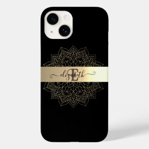 Elegante Moderne Zwarte Gouden Streep Bloemrijke M Case-Mate iPhone 14 Hoesje