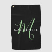 Elegante Moderne Zwarte Groene Script Monogram Golfhanddoek (Voorkant)