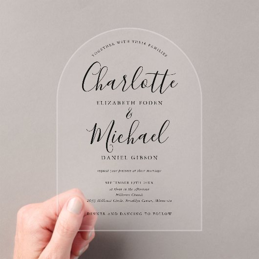 Elegante moderne zwarte handtekening script boog b acryl uitnodigingen (Insitu (Draagbaar))