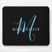 Elegante Moderne Zwarte Hemelblauwe Script Monogra Muismat (Voorkant)
