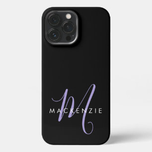 Elegante Moderne Zwarte Lavendel Script Monogram iPhone 13 Pro Max Hoesje