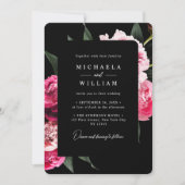 Elegante moderne zwarte luxe bloemenbruiloft kaart (Voorkant)