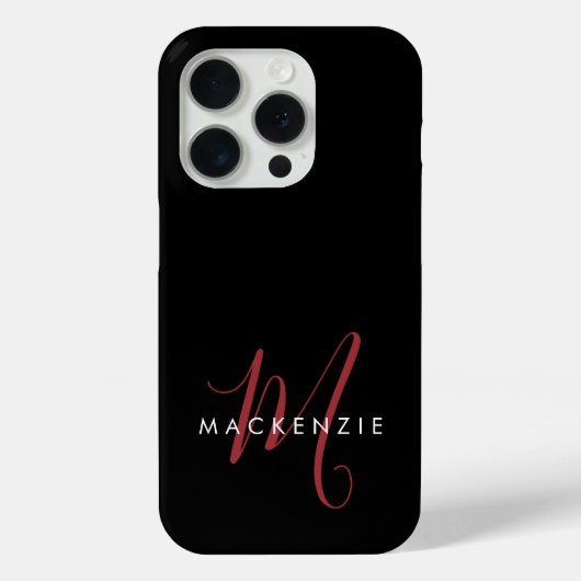 Elegante Moderne Zwarte Rode Script Monogram Case-Mate iPhone Case (Achterkant)