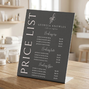 Elegante moderne zwarte roze prijslijst reclamebord met voetstuk