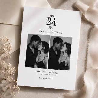 Elegante moderne zwarte & witte 2 foto save the da date