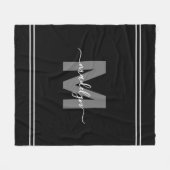 Elegante Moderne Zwarte Witte Script Naam Monogram Fleece Deken (Voorkant (Horizontaal))