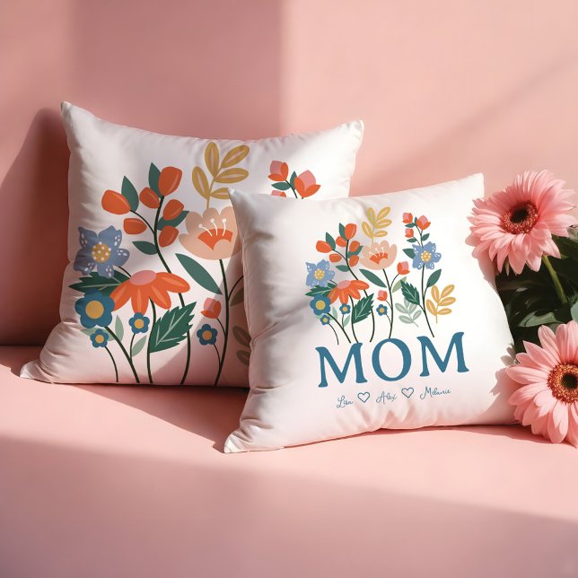 Elegante Moeder Bloemen Gepersonaliseerd Kussen (Elegant Mom Floral Flowers Personalized Throw Pillow)