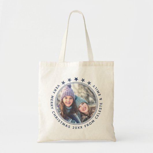 Elegante Moeder & Dochter Custom Foto Kerstmis Tote Bag (Voorkant)