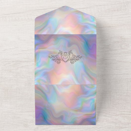 Elegante moeder-van-parel kleurrijke bruiloft all in one uitnodiging (Buitenkant)