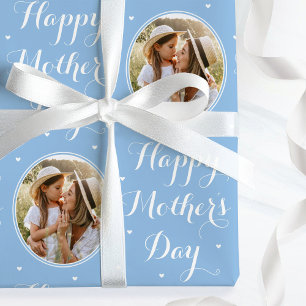 Elegante Moederdag Aangepaste foto blauw wit Cadeaupapier