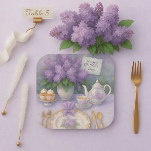 Elegante Moederdag Paarse Sering Bloemen Papieren Bordje