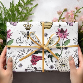 Elegante Moederdag Queen Bee and Flowers Cadeaupapier