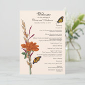 Elegante Monarch Butterfly Herfst Floral Wedding Programma (Staand voorkant)