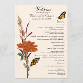 Elegante Monarch Butterfly Herfst Floral Wedding Programma
