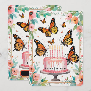 Elegante Monarch & Cake Verjaardag Kaart