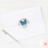 Elegante Monarch Sjabloon Blue Butterfly Wedding Ronde Sticker (Envelop)