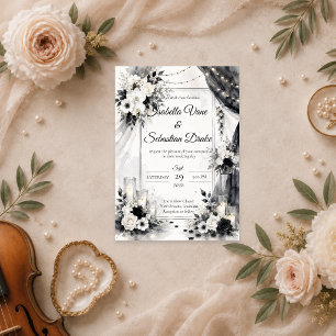 Elegante Monochrome Bruiloft Kaart