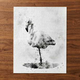 Elegante monochrome flamingo in aquarel legpuzzel