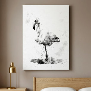 Elegante monochrome flamingo in waterverf canvas afdruk