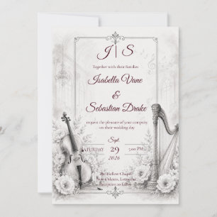 Elegante Monochrome Muzikale Bruiloft Kaart